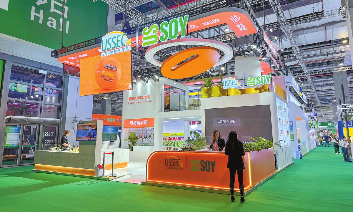 Booth of the US Soybean Export Council at the 8th China International Import Expo in Shanghai on November 5, 2025. Photo: Tu Lei/GT