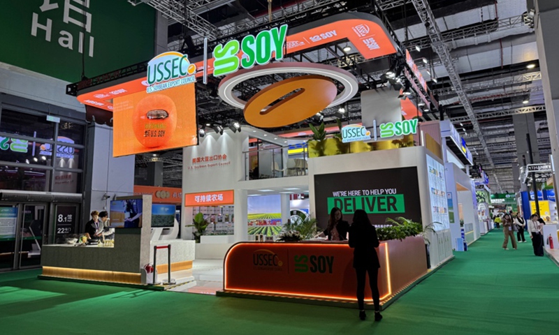 Booth of the US Soybean Export Council at the 8th China International Import Expo in Shanghai on November 5, 2025. Photo: Tu Lei/GT