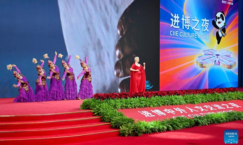 Actresses perform at the China International Import Expo (CIIE) Culture Night event held on the sidelines of the eighth CIIE at the National Exhibition and Convention Center (Shanghai) in east China's Shanghai, Nov. 6, 2025. Photo: Xinhua