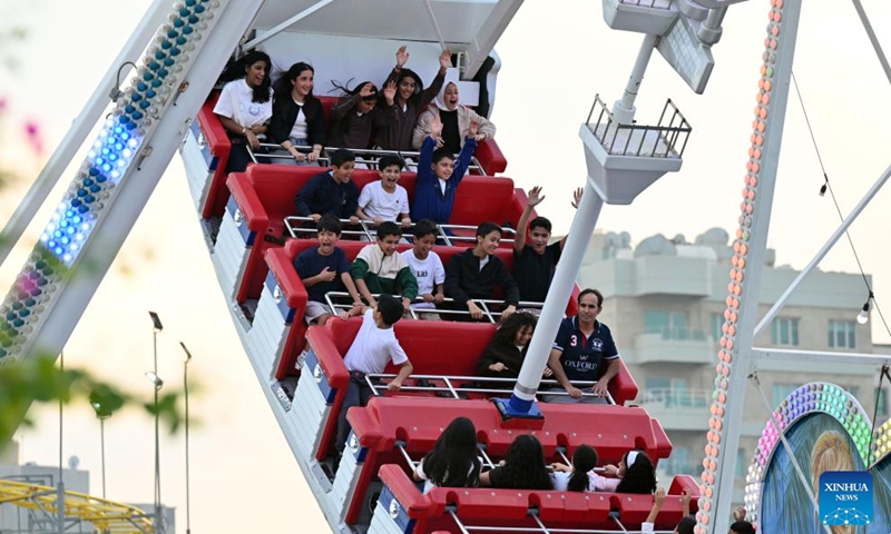 Visitors enjoy their time at Winter Wonderland Kuwait in Hawalli Governorate, Kuwait, Nov. 6, 2025. Winter Wonderland Kuwait, one of the largest entertainment projects in the country, opened its fourth season here on Thursday. Photo: Xinhua