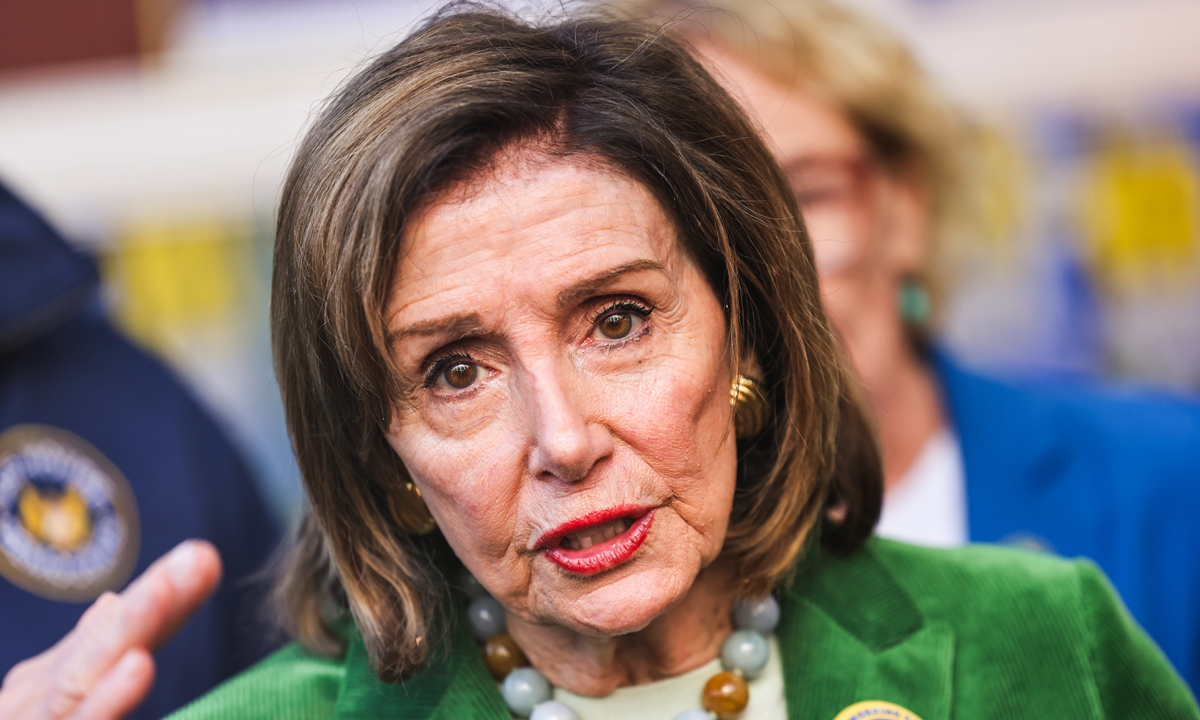Former US House Speaker Nancy Pelosi speaks to reporters after a campaign event in support of Proposition 50 in San Francisco, US on November 3, 2025. Photo: VCG