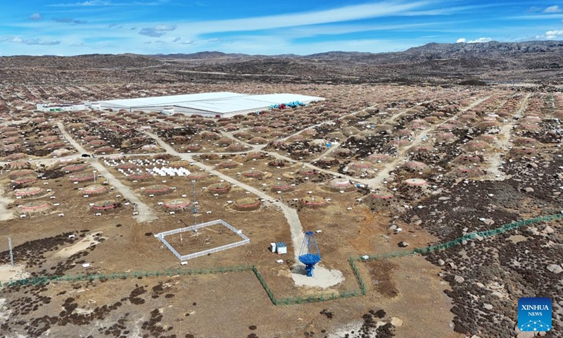 An aerial drone photo taken on Oct. 28, 2025 shows a view of the Large High Altitude Air Shower Observatory (LHAASO) in Daocheng County, Ganzi Tibetan Autonomous Prefecture, southwest China's Sichuan Province. LHAASO, located at an altitude of 4,410 meters on Mount Haizi in Daocheng County, began regular operations in July 2021. It has since been recognized as a leading international facility with the world's highest sensitivity and accuracy for gamma-ray and cosmic-ray detection. Photo: Xinhua