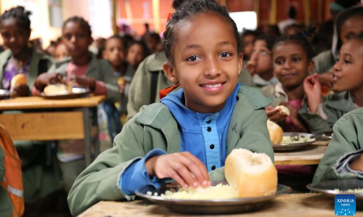 A girl benefiting from the Smiling Children Program poses for a photo at a primary school near Addis Ababa, capital of Ethiopia, on Sept. 30, 2025. (China Foundation for Rural Development/Handout via Xinhua)