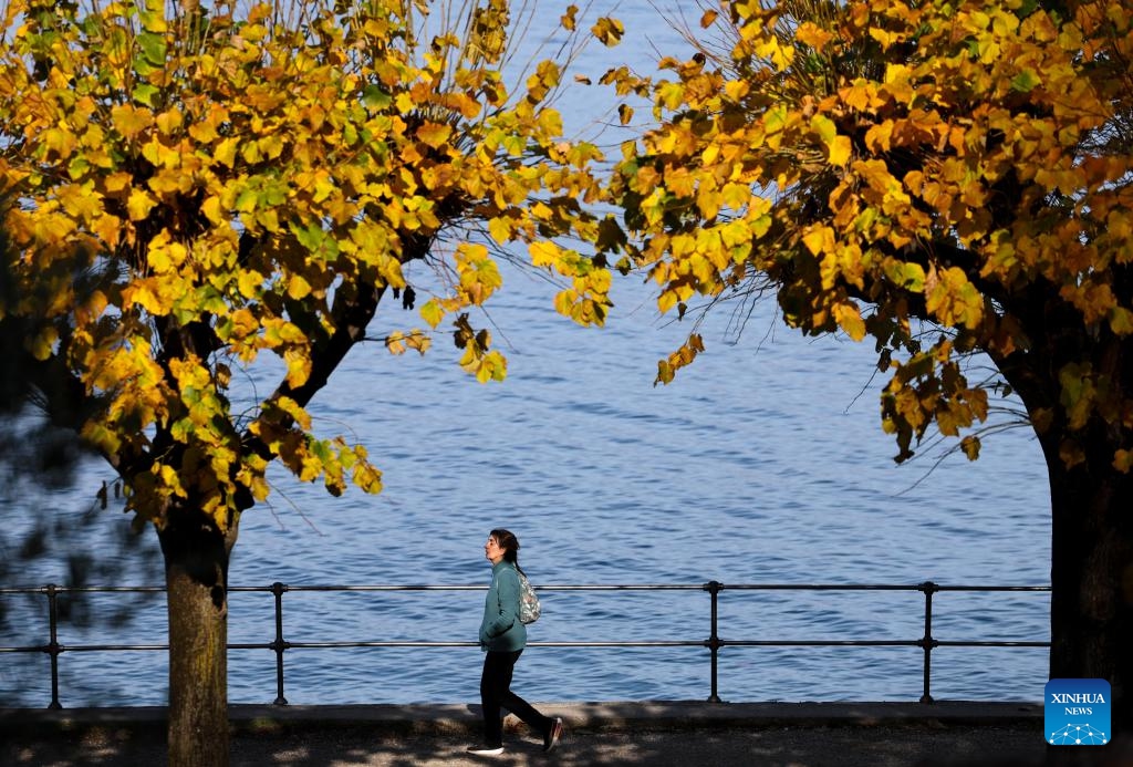 A woman takes a walk in the town of Bellagio near Lake Como, in Lombardy region, Italy, Nov. 7, 2025. (Xinhua/Li Jing)