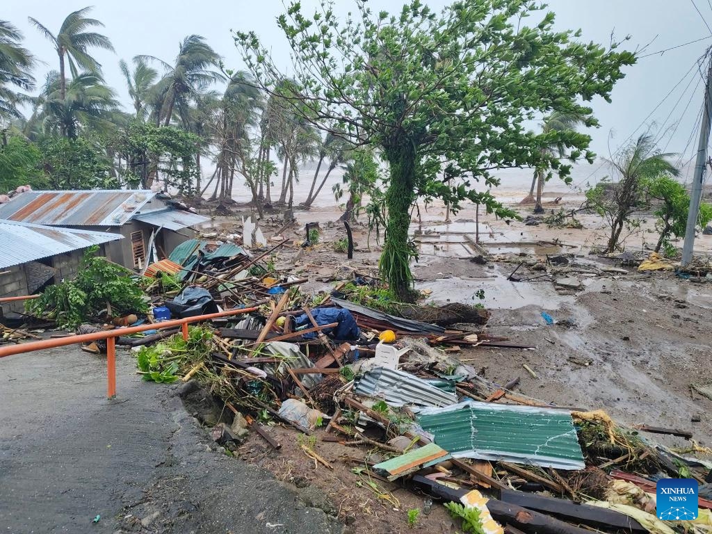 This photo shows an area affected by typhoon Fung-wong in Catanduanes Province, the Philippines on Nov. 9, 2025. As of Sunday morning, Fung-wong was located 125 km east of Catanduanes in the Bicol region, packing maximum sustained winds of 185 km per hour and gusts of up to 230 km per hour. It was moving west-northwest at 30 km per hour. (Catanduanes LGU/Handout via Xinhua)