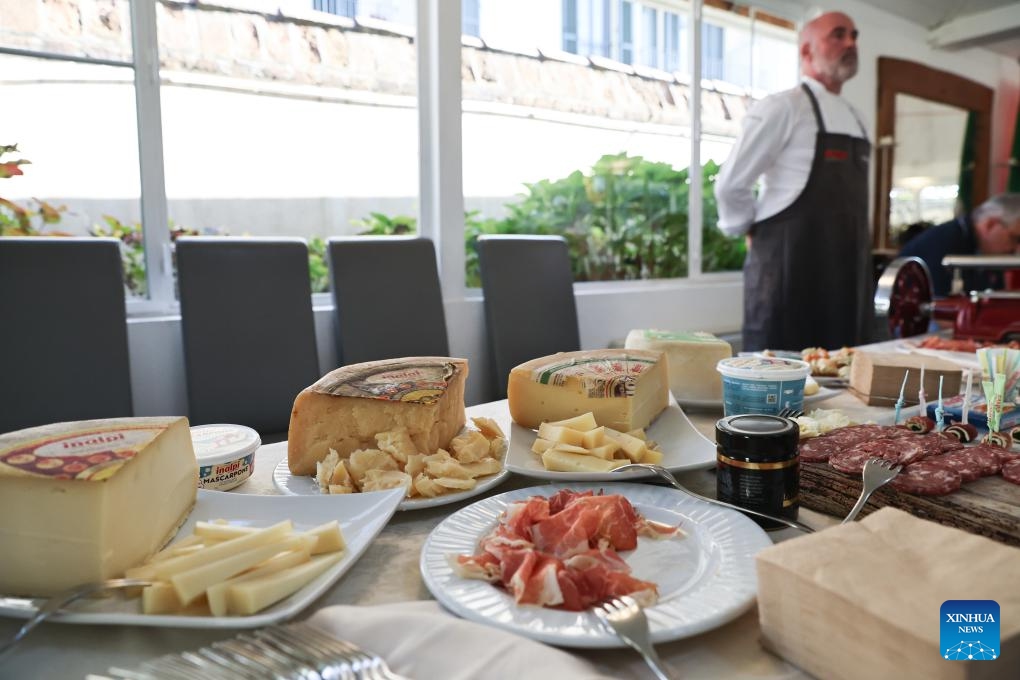 This photo taken on Oct. 30, 2025 shows dishes made with dairy products of Inalpi, an Italian dairy company, in Moretta, Italy. Agriculture is an industrial pillar of Italy, a country which uses 56 percent of its land for agriculture. The country is home to about 1.6 million farm-based businesses, many of which make agri-food products prized worldwide for their quality and craftsmanship. (Xinhua/Liu Jiaqi)