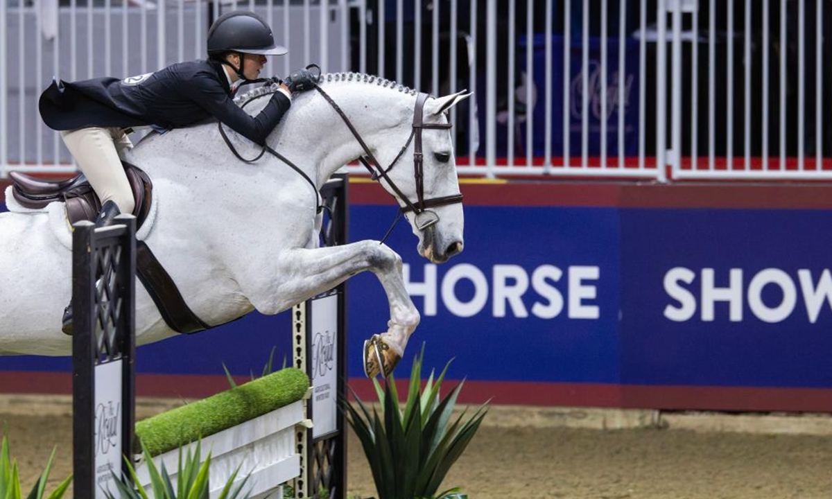 A rider competes at the 2025 Royal Horse Show in Toronto, Canada, on Nov. 8, 2025. With various equestrian-based competitions and shows, the annual event is held here from Nov. 7 to 16 this year. (Photo by Zou Zheng/Xinhua)