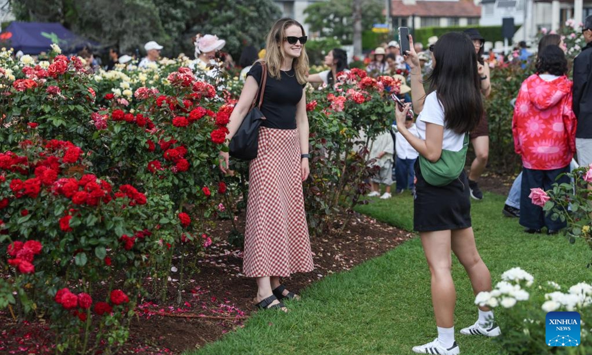 People visit the Parnell Rose Garden in Auckland, New Zealand, Nov. 9, 2025. (Xinhua/Long Lei)