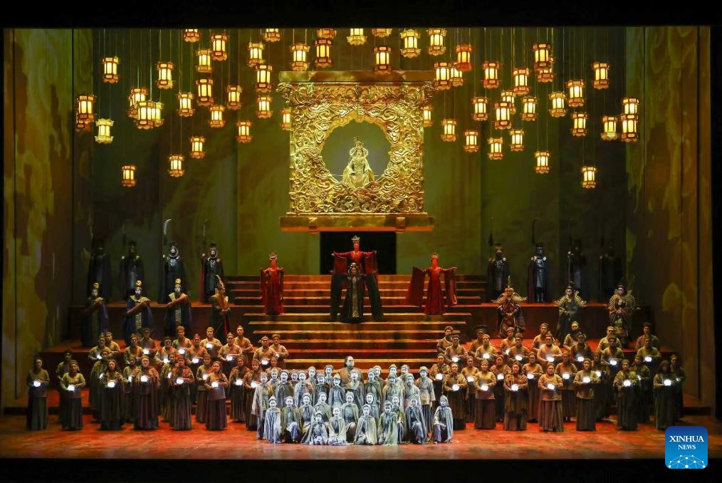 A reimagined version of Turandot is staged at the Shaanxi Opera House in Xi'an, capital of northwest China's Shaanxi Province, Nov. 9, 2025.(Shaanxi Opera House/Handout via Xinhua)