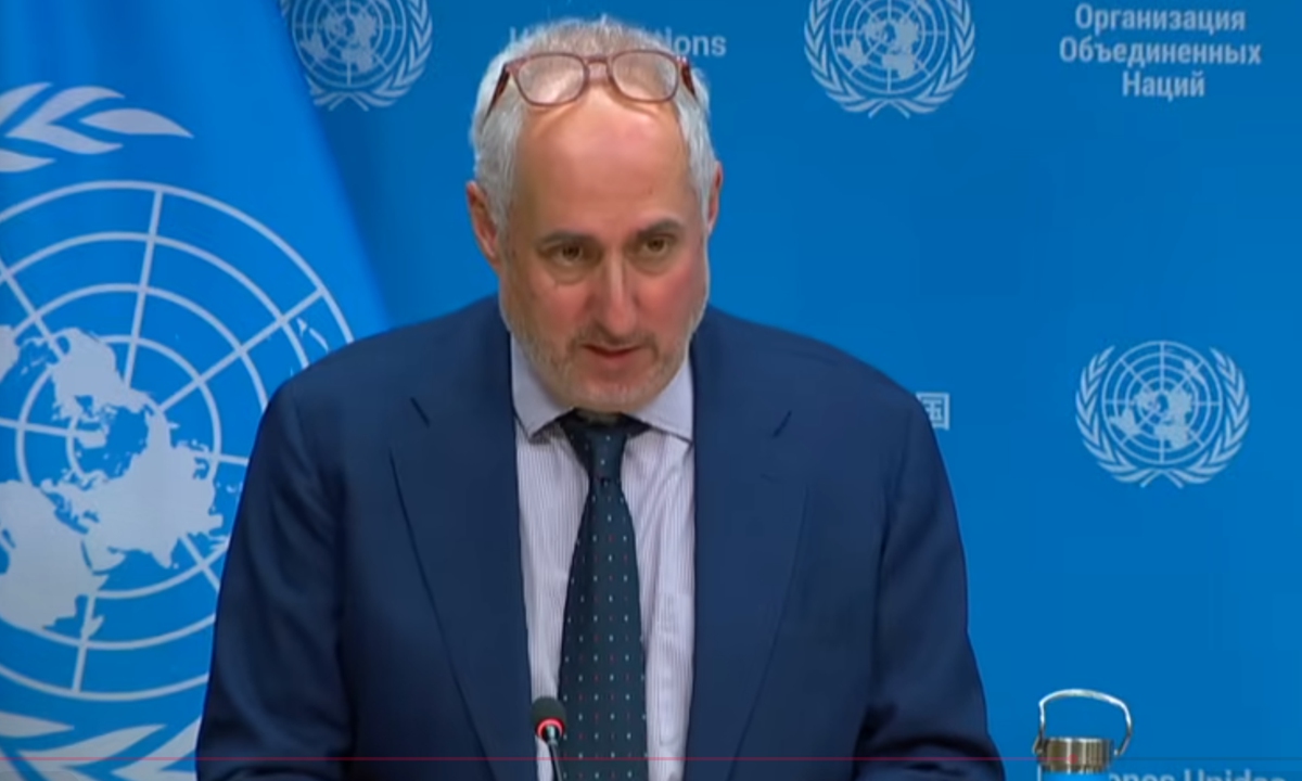 Stéphane Dujarric, spokesman for the UN Secretary-General, answers the question of CCTV News reporter on the recent wrong remarks on Taiwan made by Japanese Prime Minister Sanae Takaichi on November 17, 2025. Photo: Screenshot of video of United Nations.