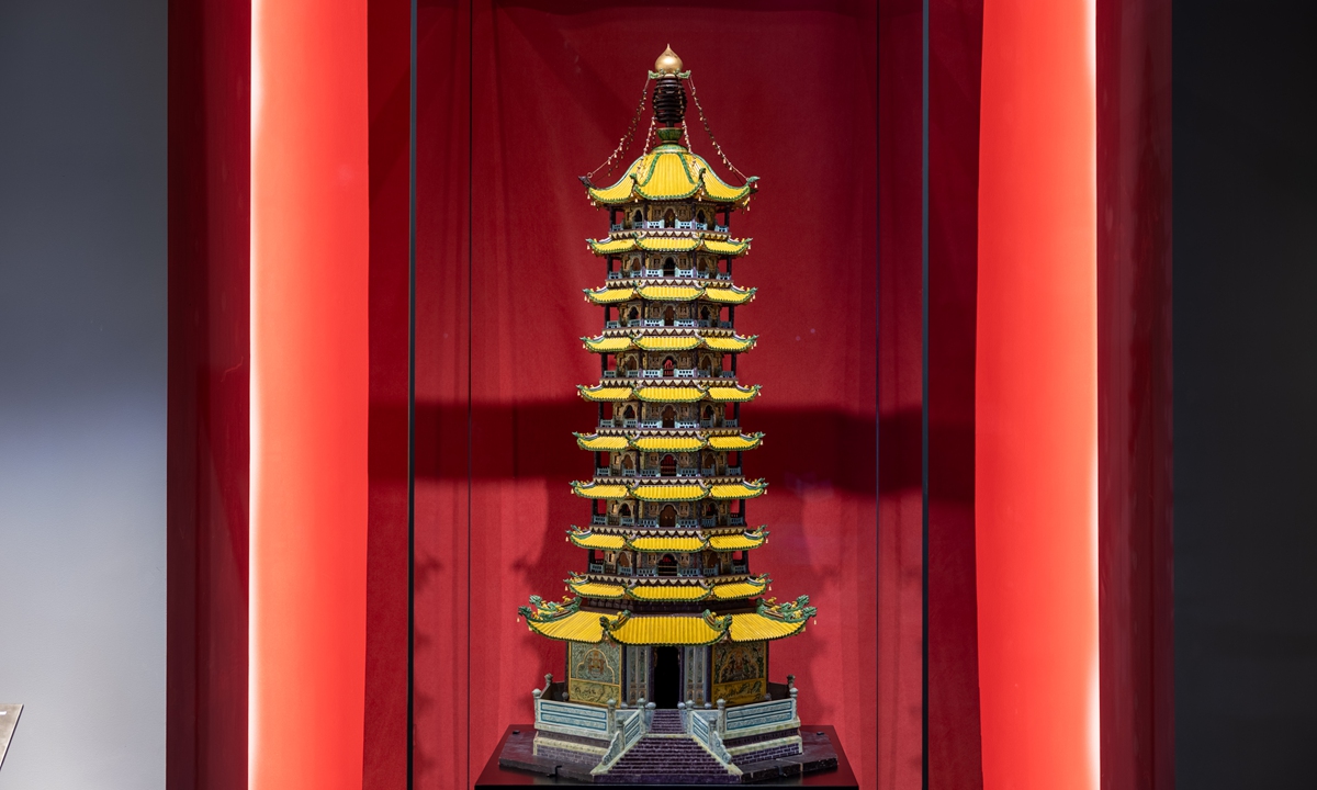 The wooden model of Nanjing's lost Glazed Pagoda Photo: Courtesy of the Nanjing's Great Bao'en Temple Ruins Museum