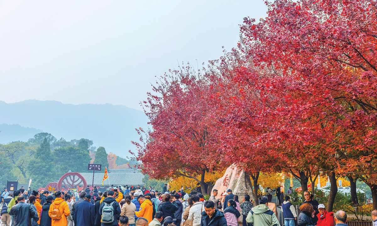 Visitors at the entrance of the Fragrant Hills Park in Beijing Photos: Li Hao/GT