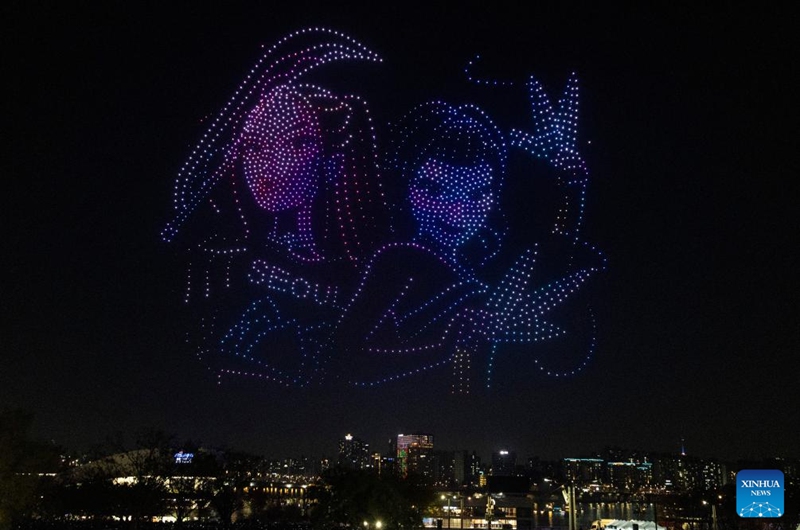A drone light show is staged at Han River Park in Seoul, South Korea, on Nov. 15, 2025. Photo: Xinhua