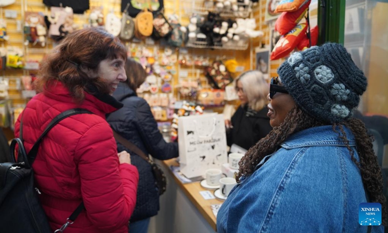 People shop at a holiday market of the Winter Village at Bryant Park in New York, the United States, on Nov. 15, 2025. Featuring a holiday market, a skating rink and a food hall, the Winter Village is a popular winter holiday destination at Bryant Park. Photo: Xinhua