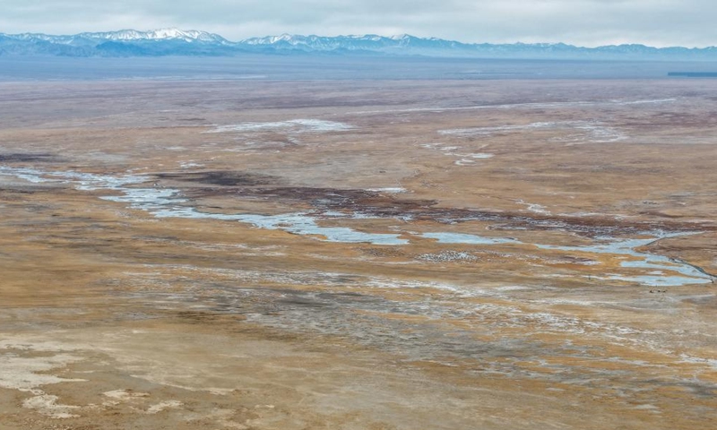 An aerial drone photo taken on Nov. 16, 2025 shows the waterway connecting the Dasugan Lake and the Xiaosugan Lake in Kazak Autonomous County of Aksay, Jiuquan, northwest China's Gansu Province. Dasugan Lake and Xiaosugan Lake are connected and are both formed by the meltwater from the Qilian Mountains. A unique phenomenon is that the upstream Xiaosugan Lake is a freshwater lake, while the downstream Dasugan Lake is a saline lake.

Together, they nurture a vibrant ecological wetland in the vast Gobi Desert, serving as an important stopover and breeding habitat for migratory birds along China's migration routes. Photo: Xinhua