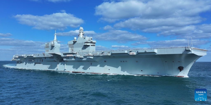 China's first Type 076 amphibious assault ship, the Sichuan, is underway on Nov. 15, 2025. The Sichuan returned to the shipyard in Shanghai at around 5 p.m. Sunday after completing its maiden sea trial.(Photo by Zhang Liang/Xinhua)
