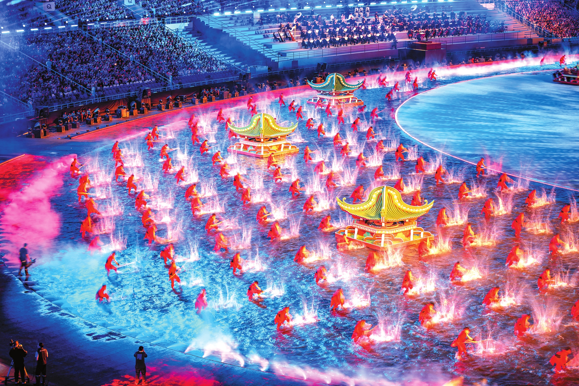A digitally-enhanced spectacular performance is presented during the opening ceremony of China's 15th National Games in Guangzhou on November 9, 2025. Photo: VCG