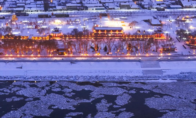 An aerial drone photo taken on Nov. 16, 2025 shows the snow scenery of a park in Fujin City, northeast China's Heilongjiang Province. Photo: Xinhua