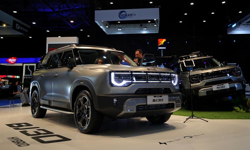 People visit the third edition of the e-Motor Show Middle East in Beirut, Lebanon, Nov. 12, 2025. (Xinhua/Bilal Jawich)