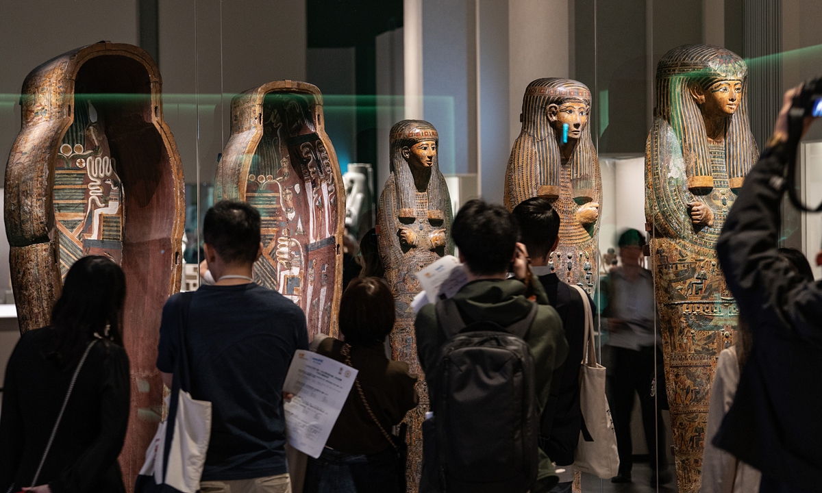 People attend a media preview at the Hong Kong Palace Museum for the exhibition Great Civilization of Ancient Egypt: Treasures from the Egyptian Museum on November 18, 2025. The exhibition, co-organized by the museum and Egypt's Supreme Council of Antiquities, features 250 precious cultural relics from seven major Egyptian museums and the Saqqara Necropolis. It is set to open to the public on November 20 and will run until August 31, 2026. Photo: VCG