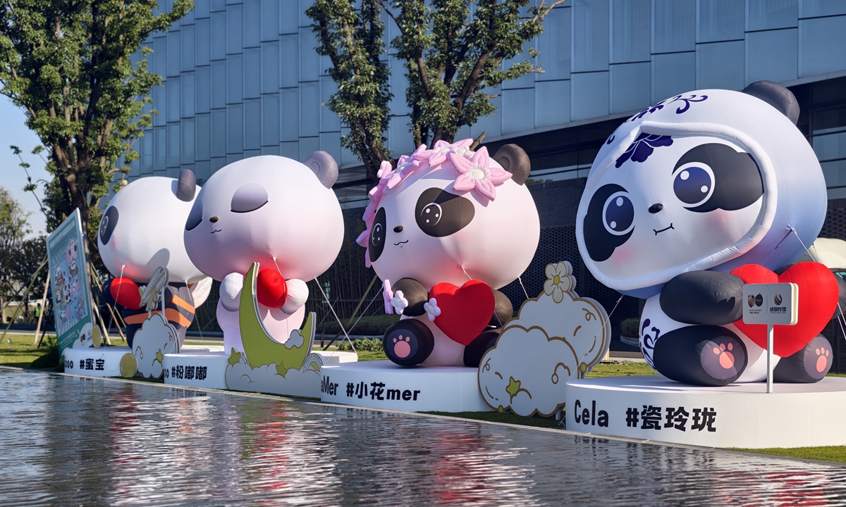 Panda mascots stand at the Chengdu Aerotropolis International Convention Center in Chengdu, Southwest China's Sichuan Province on November 19, 2025. The Global Panda Partners 2025 conference will convene in the venue from November 20 to 22. Photo: VCG
