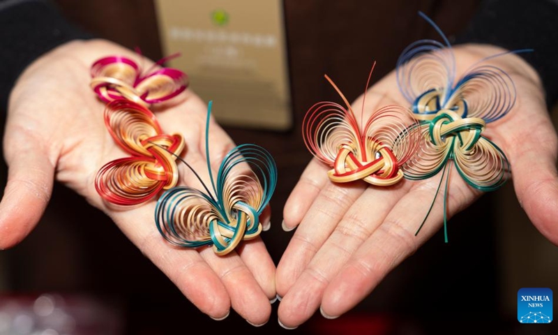 This photo taken on Nov. 21, 2025 shows bamboo weaving artworks at an exhibition held at the Sensory Experience Gallery of the Palace Museum in Beijing, capital of China. Featuring artworks created by disabled artists from Shanghai, the exhibition kicked off here on Friday. Under the guidance of inheritors of intangible cultural heritages, these artists infused their love for life and reverence for culture into their works. Photo: Xinhua