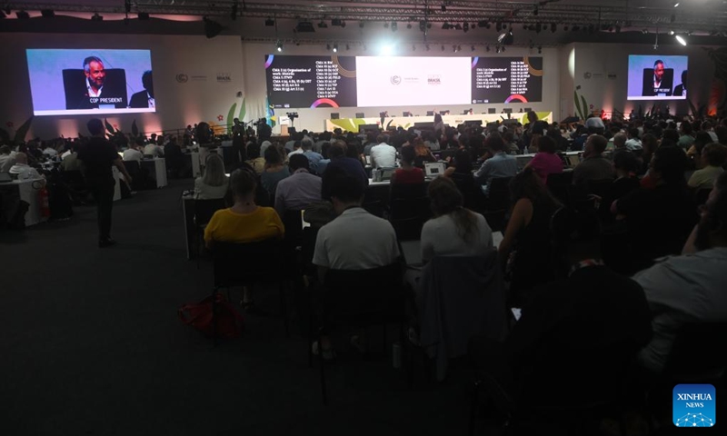 Delegates attend a plenary session of the 30th United Nations Climate Change Conference (COP30) in Belem, Brazil, Nov. 22, 2025.

The COP30 on Saturday approved a document titled Global Mutirao: Uniting humanity in a global mobilization against climate change during its closing session. Photo: Xinhua