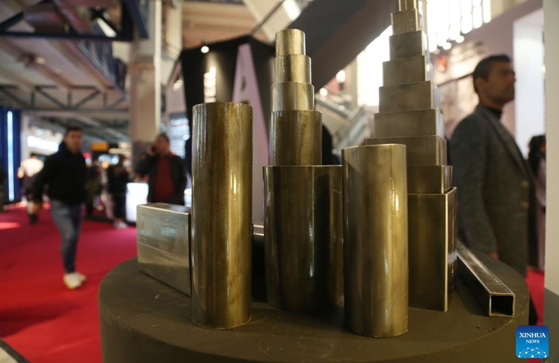 Exhibits are pictured at the 22nd International Exhibition of Metallurgy, also known as Iran METAFO, in Tehran, Iran, Nov. 20, 2025. The four-day event came to an end on Nov. 23, attracting 610 Iranian companies as well as 113 foreign firms. (Xinhua/Shadati)