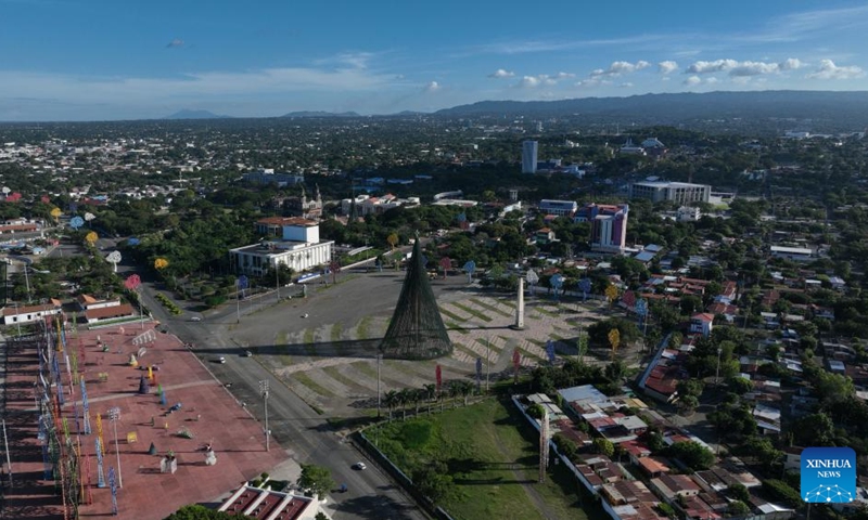 This aerial drone photo taken on Nov. 17, 2025 shows a city view of Managua, Nicaragua. (Xinhua/Li Mengxin)