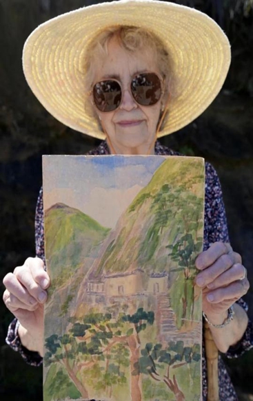 During her visit to Moon Temple, Gail Harris brings with her a cherished 1947 watercolor of the location, created by her mother's friend.