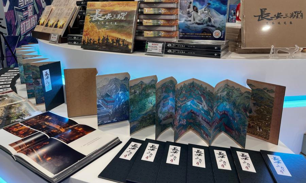 This photo taken on Nov. 14, 2025 shows creative products themed on Chang An displayed at a shop of Times Light Field in Gonglian City Center in Hangzhou, east China's Zhejiang Province. (Xinhua/Ji Hang)