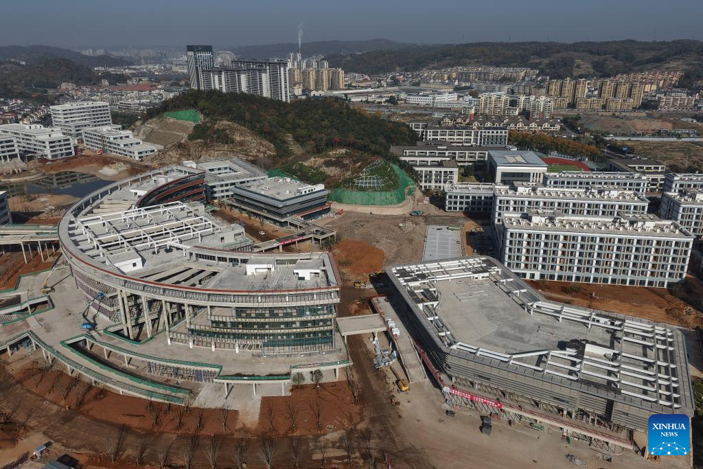 An aerial drone photo taken on Nov. 26, 2025 shows the construction site of the Xinchang College of Zhejiang Industry Polytechnic College in Xinchang County of Shaoxing City, east China's Zhejiang Province. Covering approximately 600 mu (about 40 hectares), the Xinchang College of Zhejiang Industry Polytechnic College is the first institution of higher education currently under construction in Xinchang County of Zhejiang. It will accommodate around 6,000 students and faculty members upon completion. (Xinhua/Huang Zongzhi)