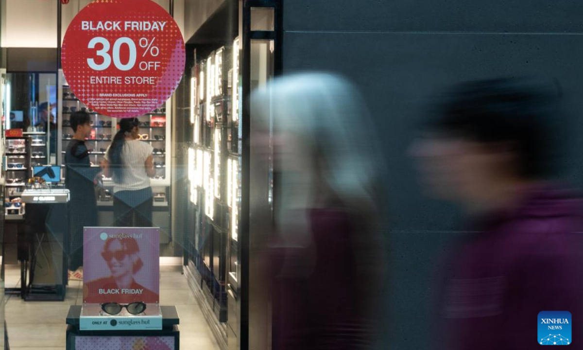 People shop at a store during the Black Friday sales event in San Jose, California, the United States, Nov. 28, 2025. (Photo by Ziyu Julian Zhu/Xinhua)