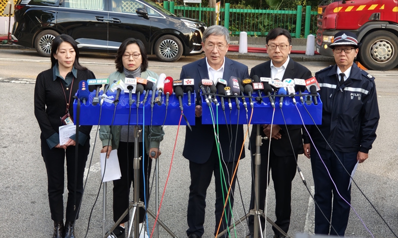 Officials attend a press conference jointly held by multiple departments of the HKSAR government on the aftermath of the deadly fire at Wang Fuk Court in Tai Po on November 29, 2025. Photo: Courtesy of Hong Kong Ta Kung Wen Wei Media Group
