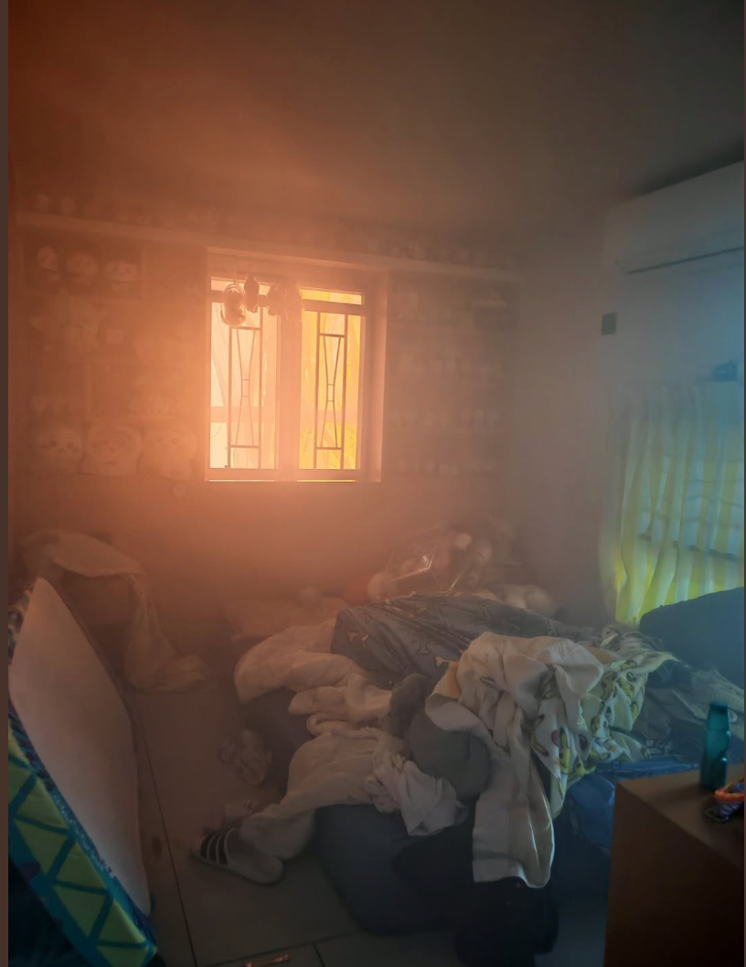 A photo from inside of the room where the survivor Lim lived amid the deadly fire at Wang Fuk Court Photo: Screenshot of the survivor’s social media post 