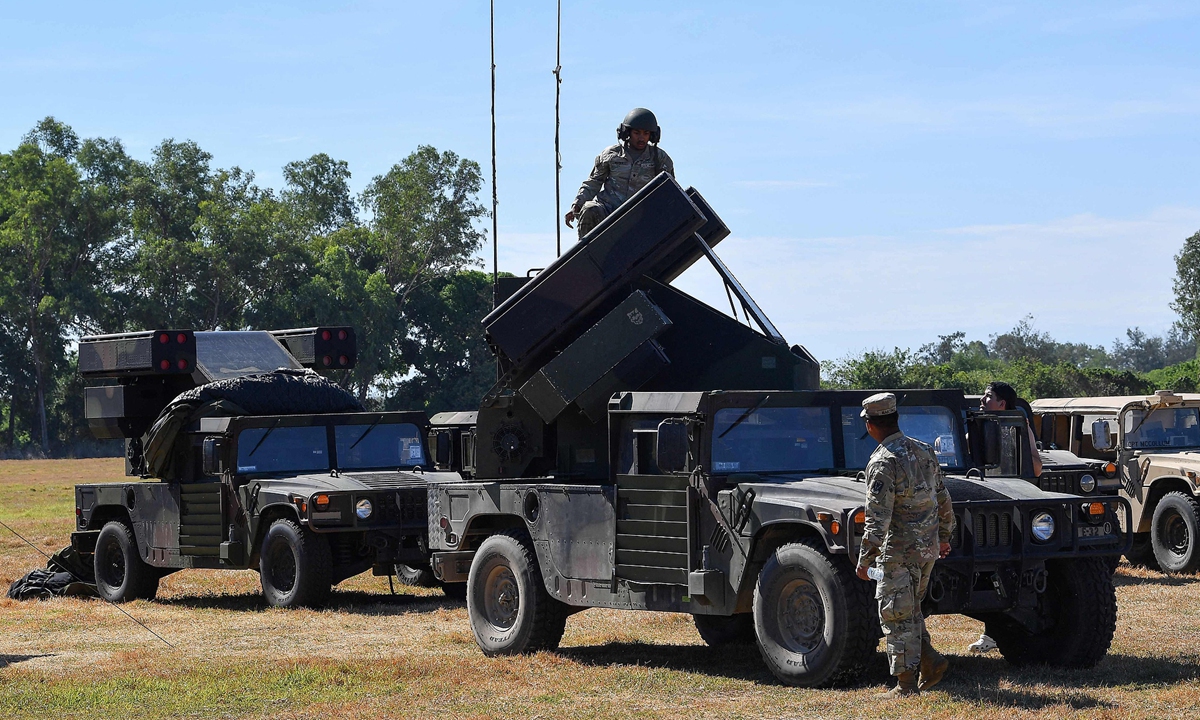 US soldiers stand beside an Avenger air defence system during the Balikatan annual US-Philippine joint military exercise at a naval training base in San Antonio town, Zambales province on April 27, 2025. Photo: VCG