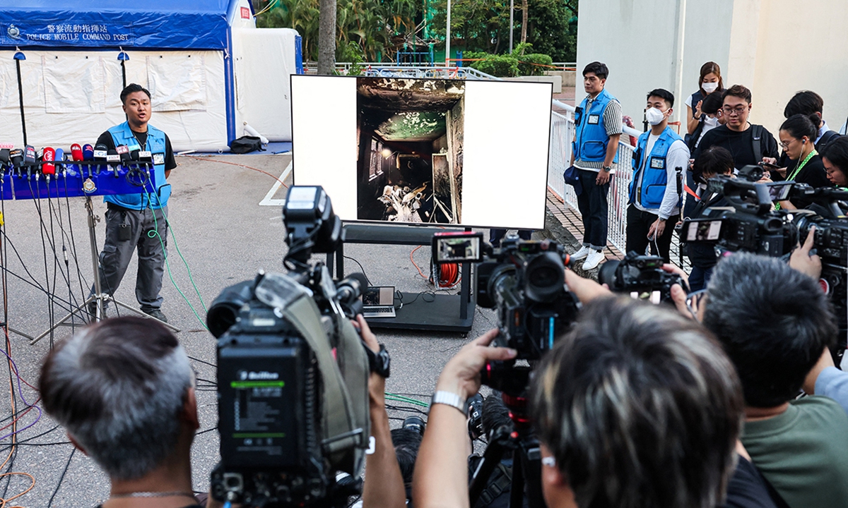 The Hong Kong Special Administrative Region Government introduces the latest situation regarding the search and rescue and resettlement of the earlier fire at Wang Fuk Court on December 1, 2025. Photo: IC