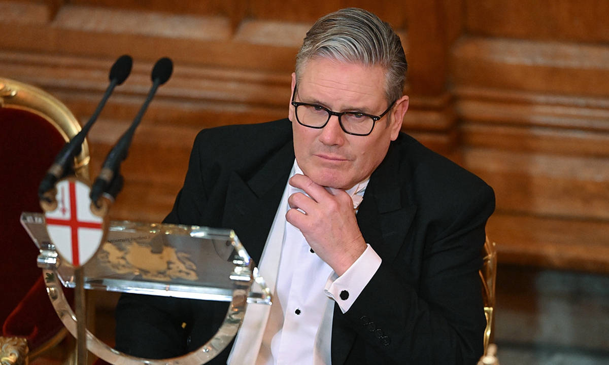 UK Prime Minister Keir Starmer makes a speech on foreign policy at the Lady Mayor's Banquet at the Guildhall, London, on December 1, 2025. Photo: VCG