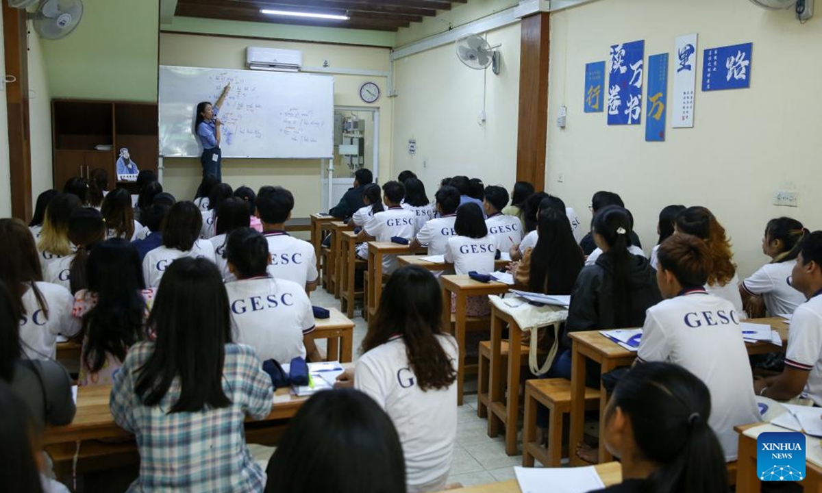 Students attend a Chinese language class at the Golden Education Sharing Center (GESC) in Yangon, Myanmar, Nov. 27, 2025. (Xinhua/Myo Kyaw Soe)
