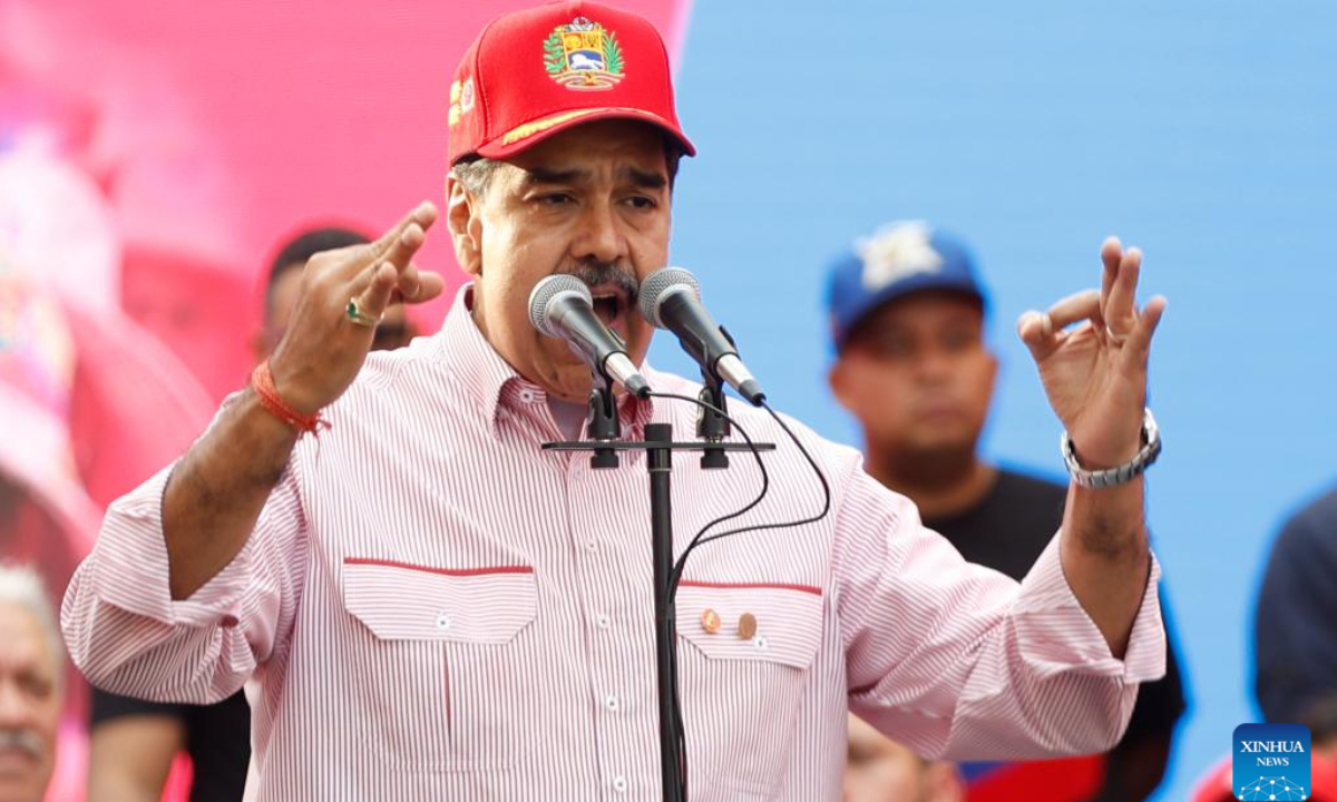Venezuelan President Nicolas Maduro speaks during a rally in Caracas, capital of Venezuela on December 1, 2025. Photo: Xinhua