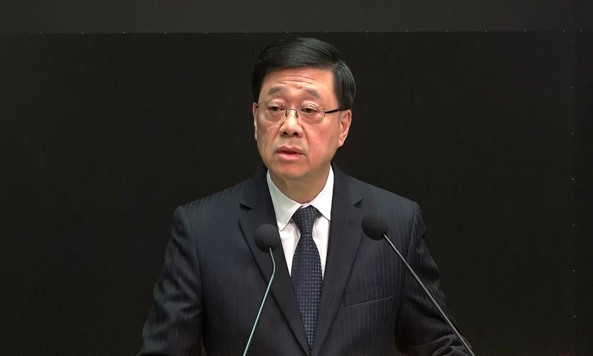 Hong Kong Chief Executive John Lee Ka-chiu during a press conference on Tuesday before attending the Executive Council meeting. Photo: downloaded from RTHK website