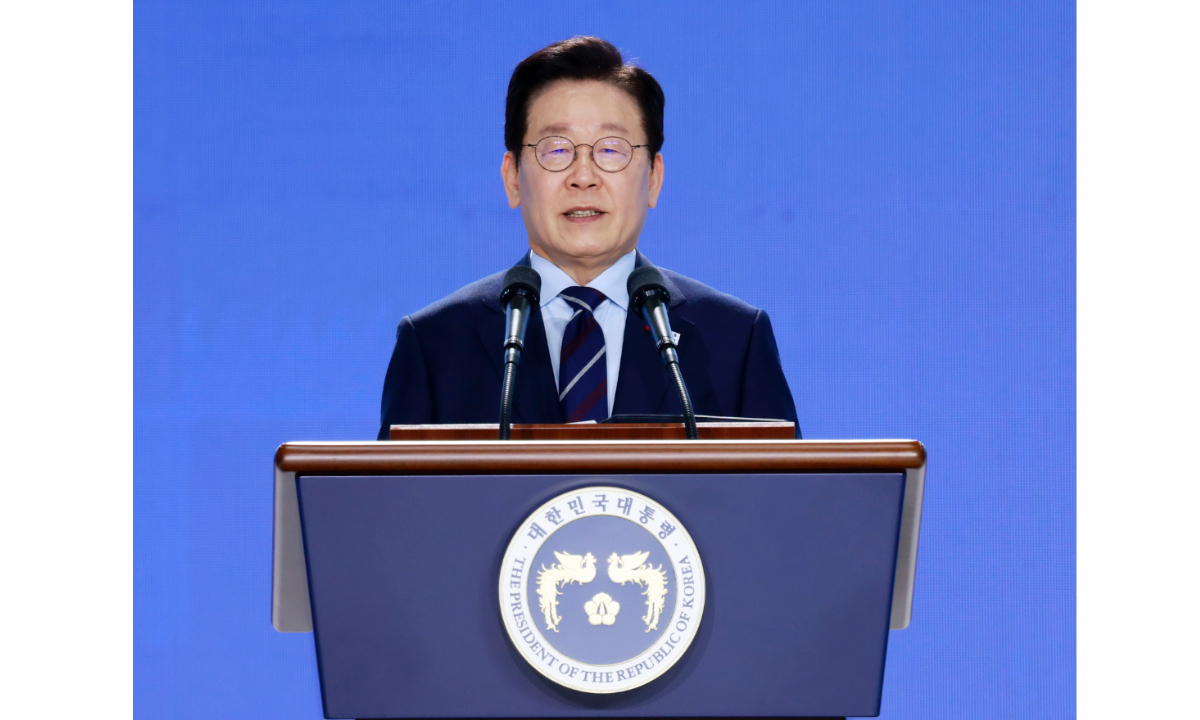 South Korean President Lee Jae-myung speaks during an event of the Peaceful Unification Advisory Council at KINTEX in Goyang, north of Seoul, on December 2, 2025. Photo: IC