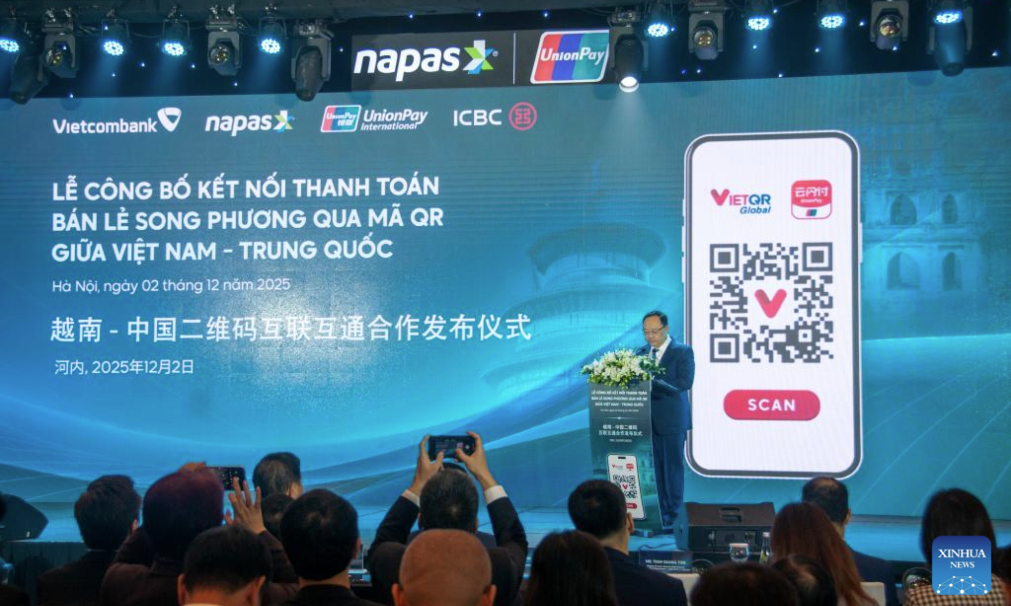 China and Vietnam launches a bilateral QR code payment service in Hanoi, Vietnam, Dec. 2, 2025. (Photo by Vu Trung Kien/Xinhua)