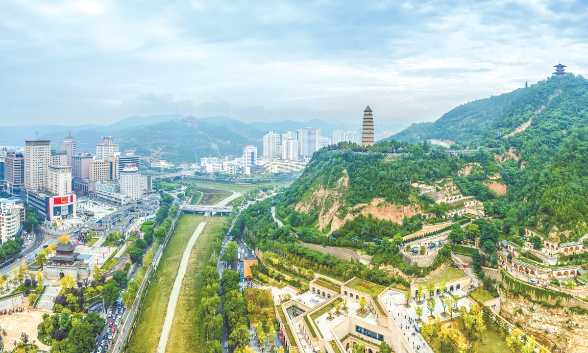 An aerial view of Yan'an, an old revolutionary base in Northwest China's Shaanxi Province. Photo: VCG