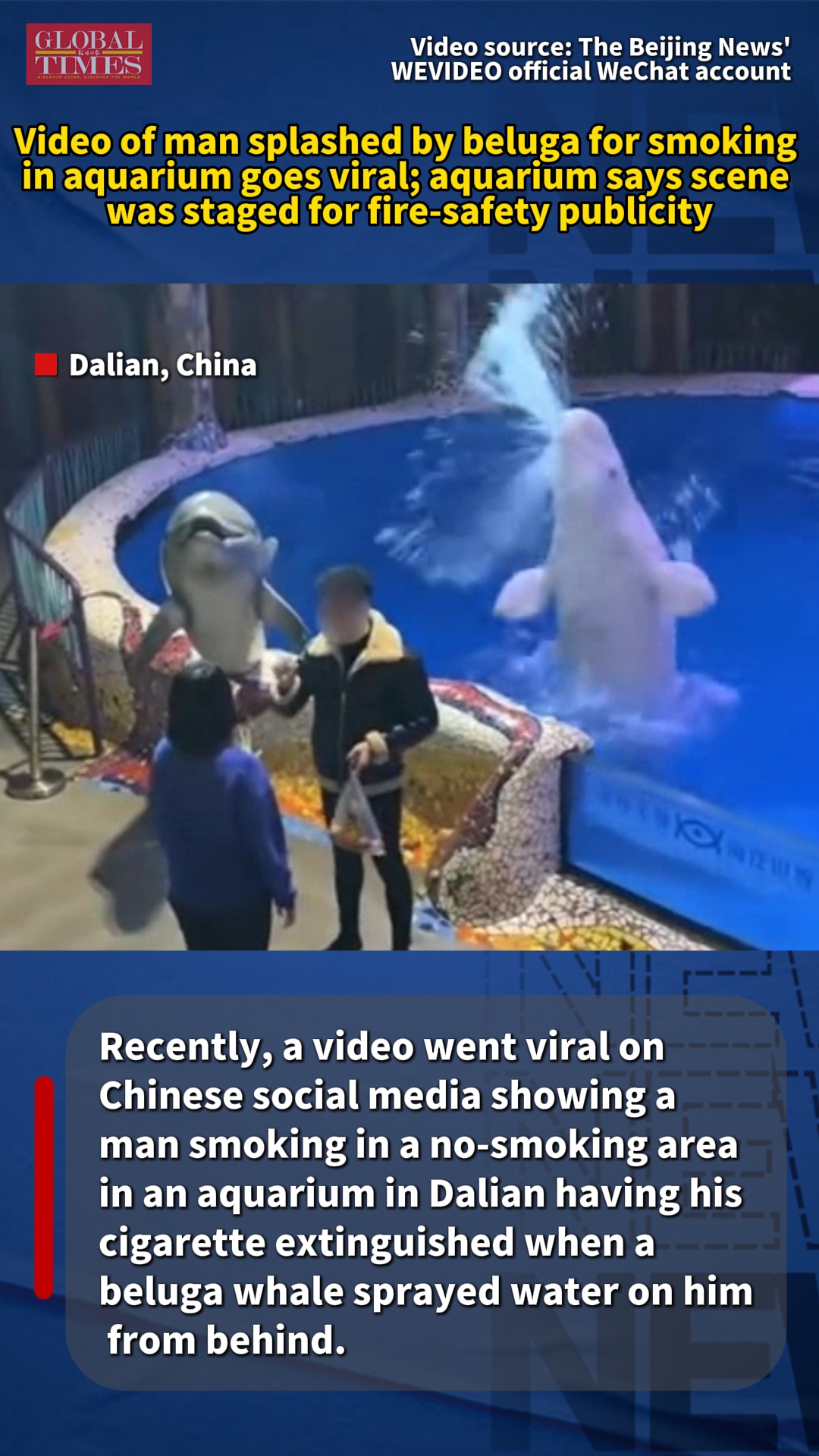 chinese cigarette meme Video of man splashed by beluga for smoking in aquarium goes viral;  aquarium says scene was staged for fire-safety publicity