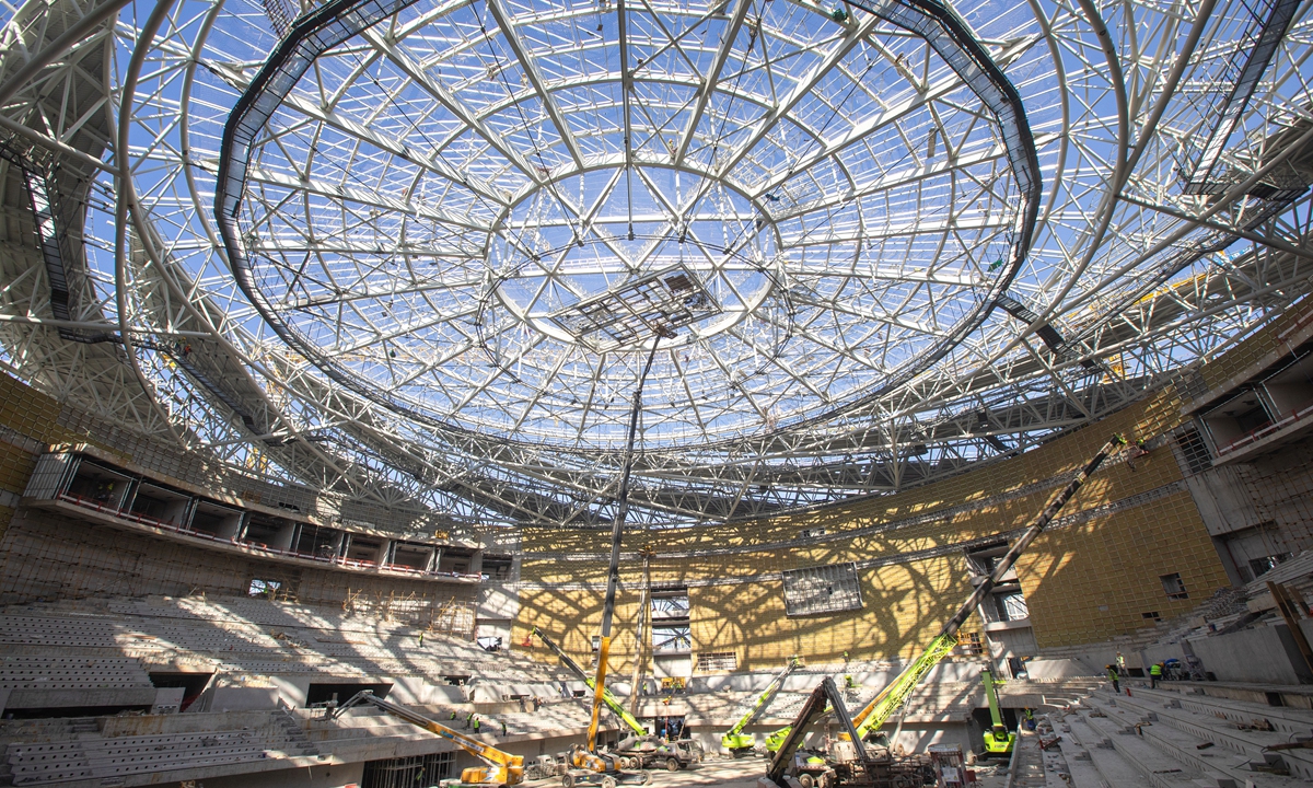 Workers construct China's Table Tennis Team Huangshi Training Base (Daye Lake Base) in Central China's Hubei Province on December 4, 2025. Photo: VCG