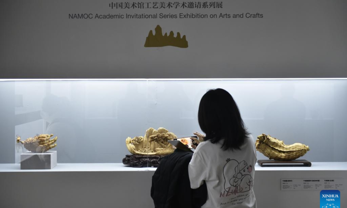 A visitor views exhibits during an exhibition titled 
