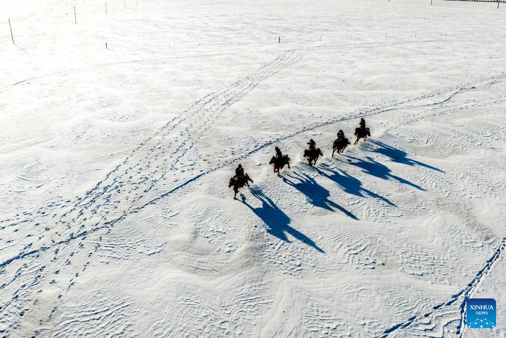 An aerial drone photo taken on Dec. 2, 2025 shows policemen of the 