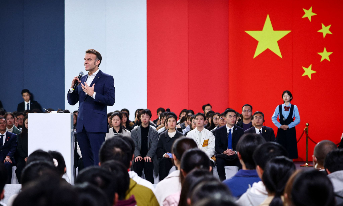 French President Emmanuel Macron speaks at Sichuan University during a meeting with students in Chengdu, Southwest China's Sichuan Province on December 5, 2025. Photo:AFP