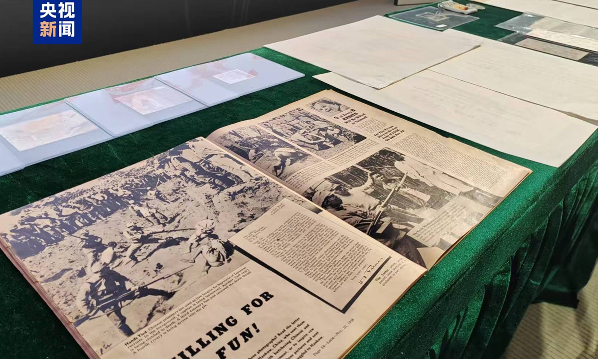 A batch of cultural relics and historical materials reflecting the crimes of the invading Japanese army were added to the Memorial Hall of the Victims of the Nanjing Massacre by Japanese Invaders. Photo: CCTV News